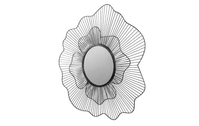 Pacific Lifestyle Black Metal Floral Frame Round Wall Mirror-73-121-BK