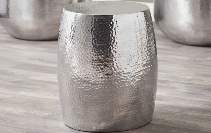 Pacific Lifestyle Sangli Hammered and Polished Aluminium Round Stool-76-551-SI