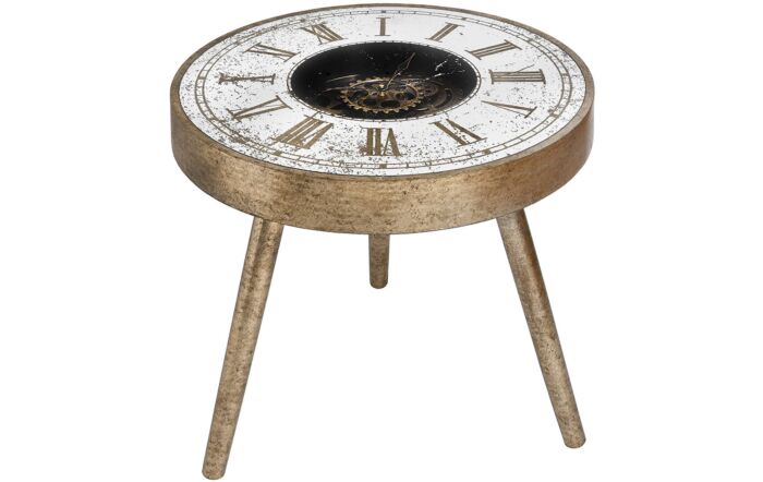 Hill Interiors Mirrored Round Framed Clock Table With Moving Mechanism-18686