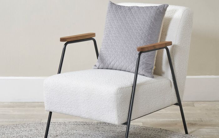 Pacific Lifestyle Matera Bouclé Chair With Black Legs and Wooden Arms-15-316-WH