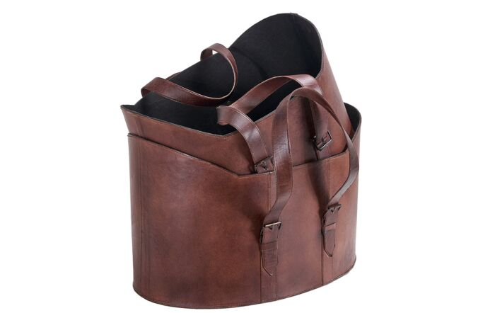 Pacific Lifestyle Alessio Mahogany Leather Set Of 2 Handled Storage Pacific Lifestyle Alessio Mahogany Leather Set Of 2 Handled Storage