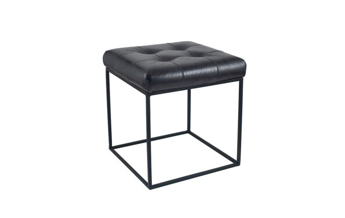 Pacific Lifestyle Arlo Steel Grey Leather & Iron Buttoned Stool