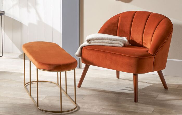 Pacific Lifestyle Nino Tobacco Velvet Bench with Gold Metal Frame