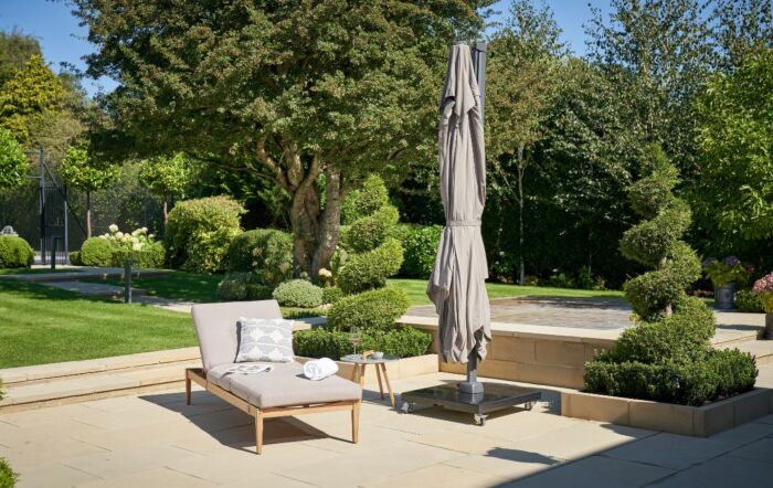 Pacific Lifestyle Challenger T1 3.5m Square Havanna Taupe Parasol With 120kg Wheeled Base