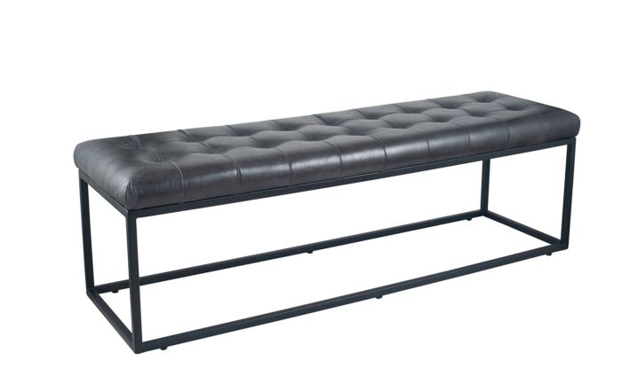 Pacific Lifestyle Arlo Steel Grey Leather & Iron Buttoned Bench