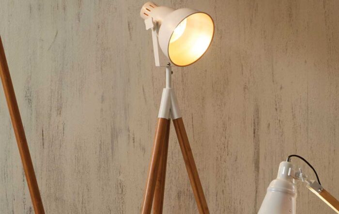 Pacific Lifestyle Larkin White Metal & Natural Wood Tripod Table Film Light Pacific Lifestyle Larkin White Metal & Natural Wood Tripod Table Film Light