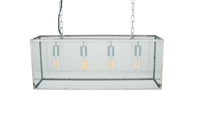 Pacific Lifestyle Llewellyn Silver Metal and Glass Four Bulb Pendant Pacific Lifestyle Llewellyn Silver Metal and Glass Four Bulb Pendant