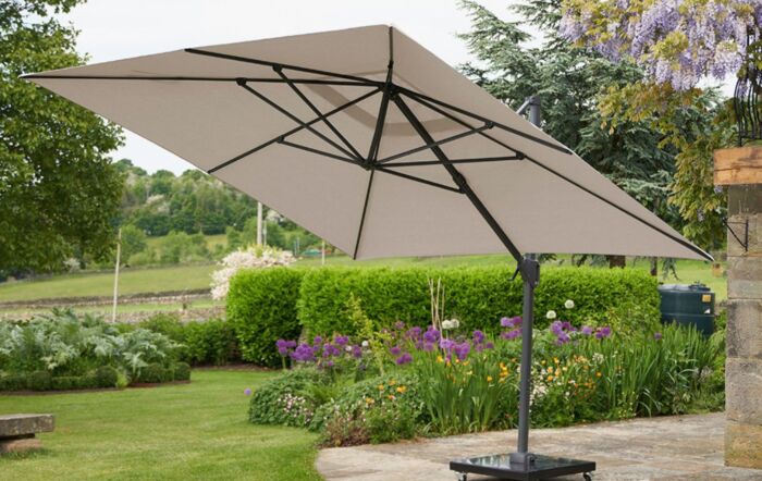 Pacific Lifestyle Challenger T2 3.5m x 2.6m Rectangular Premium Champagne Cantilever Parasol