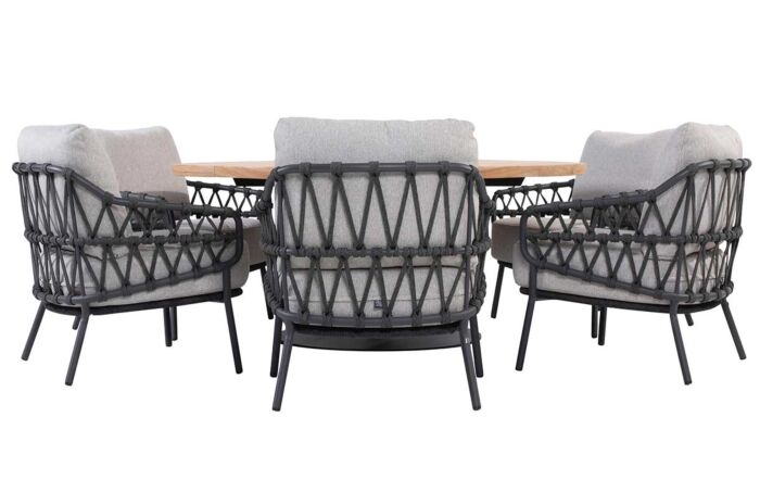 4 Seasons Outdoor Calpi 6 Seat Low Dining Set with Round Teak Table