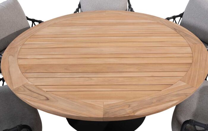 4 Seasons Outdoor Calpi 6 Seat Low Dining Set with Round Teak Table