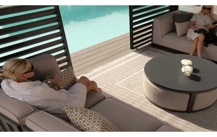 Maze Eden 4m x 4m Aluminium Outdoor Pergola Plus 3 Drop Sides & 4m Louvre Wall