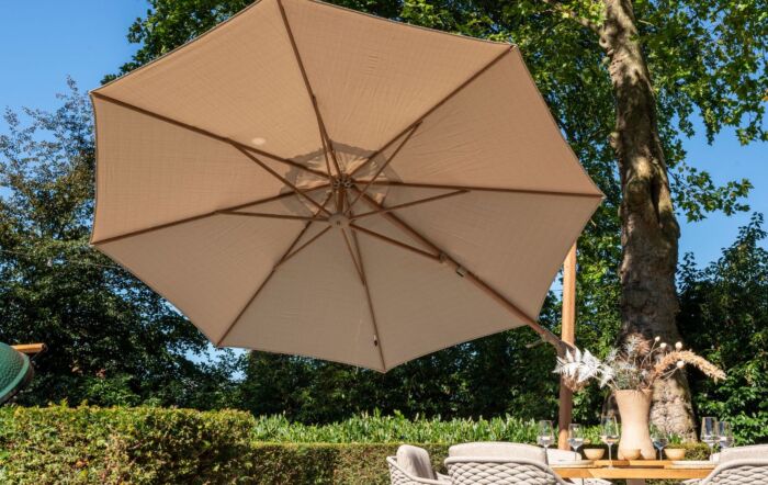 4 Seasons Outdoor Siesta 3.5m Woodlook Parasol with 125kg Granite Base in Sand