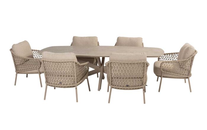 4 Seasons Outdoor Sardinia Garden Low Ceramic Top Dining Set with 6 Chairs
