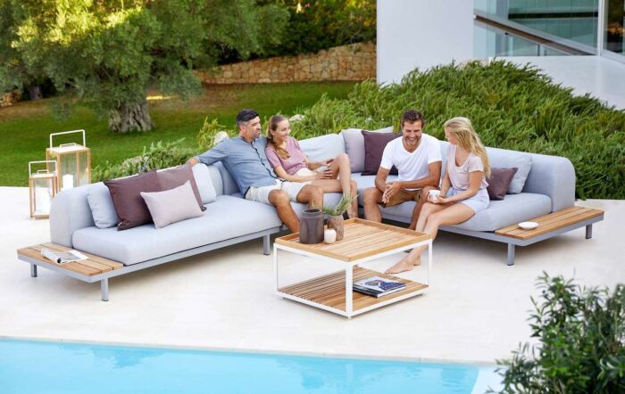 Small Santander Corner sofa with optional extra teak Gabor table