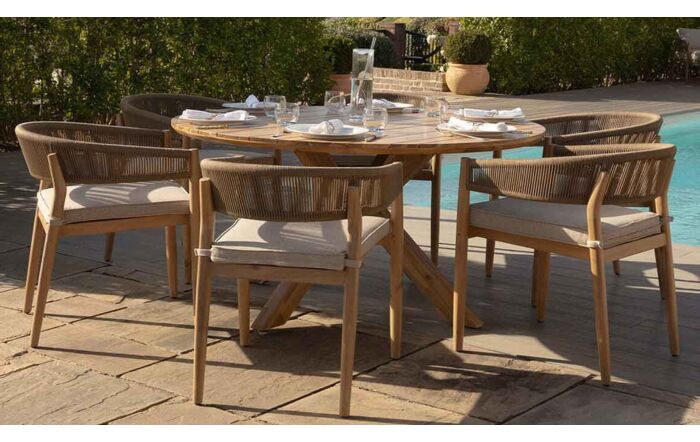 Maze Porto Rope 6 Seat Round Dining Set - Light Brown