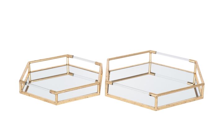 Pacific Lifestyle Gold Metal & Mirror S/2 Trays Pacific Lifestyle Gold Metal & Mirror S/2 Trays