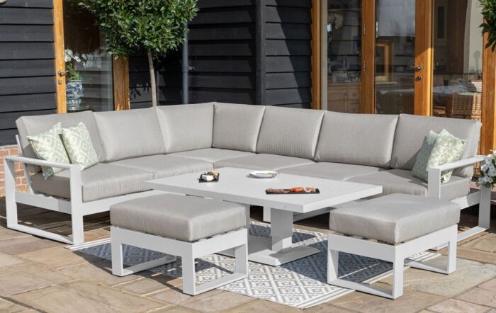 Maze Amalfi Corner Dining Set With Adjustable Table - White Maze Amalfi Corner Dining Set With Adjustable Table - White