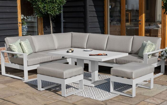 Maze Amalfi Corner Dining Set With Adjustable Table - White Maze Amalfi Corner Dining Set With Adjustable Table - White