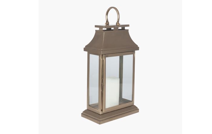 Pacific Lifestyle Antique Brass, Steel And Glass Rectangular Lantern Small Pacific Lifestyle Antique Brass, Steel And Glass Rectangular Lantern Small