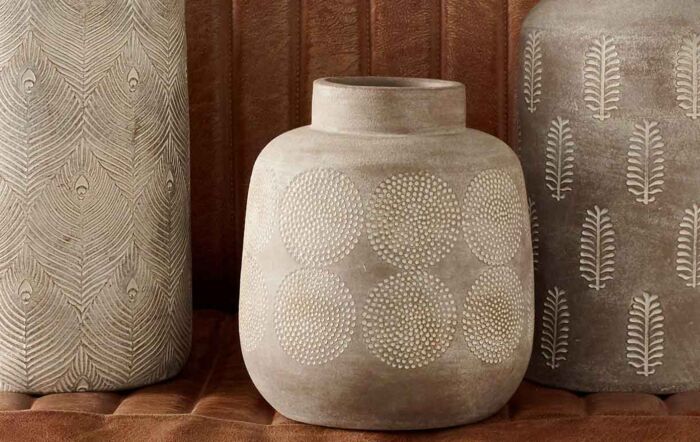 Pacific Lifestyle Aztec Stone Grey Embossed Stoneware Vase Pacific Lifestyle Aztec Stone Grey Embossed Stoneware Vase