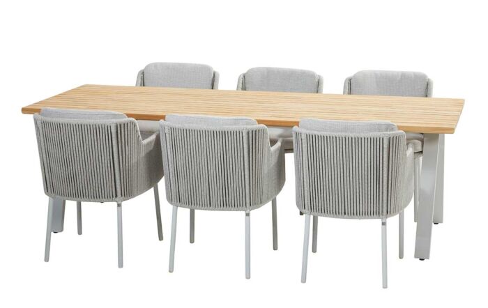 Bernini Six Seat Rectangle Teak Table with Frost Legs