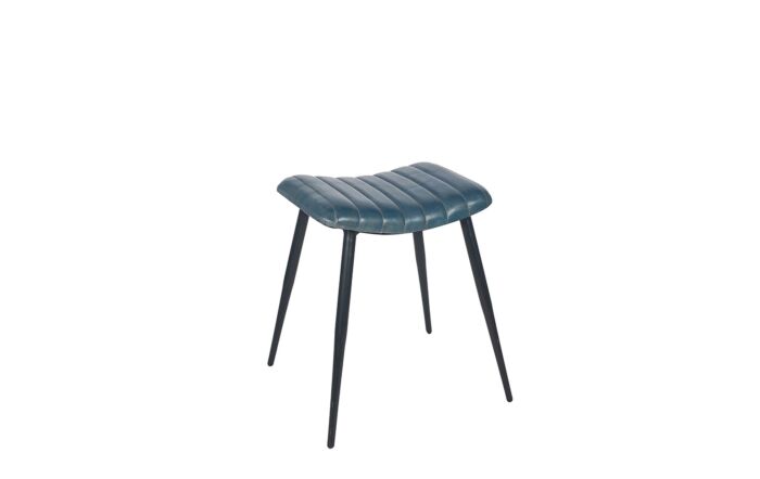 Pacific Lifestyle Giovanni Prussian Blue Leather and Iron Curved Stool