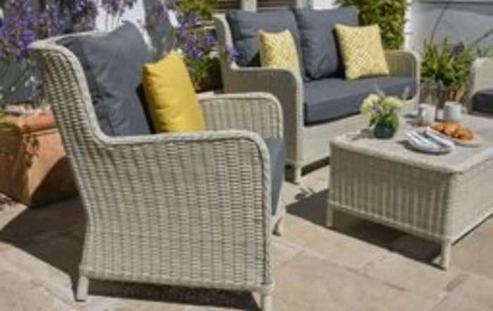 Bramblecrest Chedworth Rattan 2 Seat Sofa with 2 Armchairs and Rectangle Coffee Table - Dove Grey