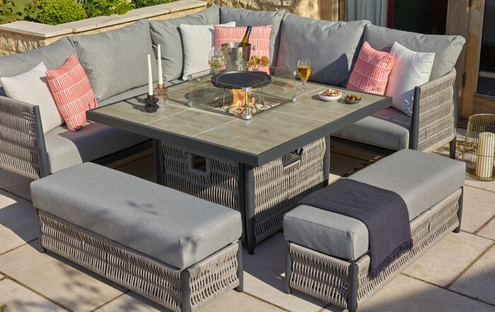Bramblecrest Mauritius Grey Garden Corner Sofa Set with Firepit Table Bramblecrest Mauritius Grey Garden Corner Sofa Set with Firepit Table