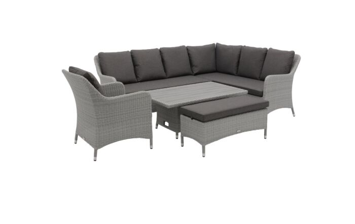 Bramblecrest Tetbury L-Shape Sofa with Rectangle Adjustable Tree-Free Table, Bench & Chair - Graphite