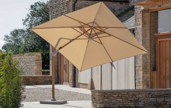 Bramblecrest Truro Wood Effect 3M Square LED Sand Parasol inc Granite Base - FREE cover