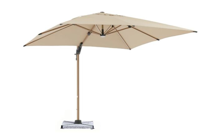 Bramblecrest Truro Wood Effect 3M Square LED Sand Parasol inc Granite Base - FREE cover