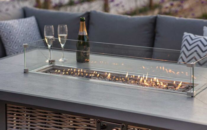 Bramblecrest Tuscan Garden L-Shape Sofa with Rectangle Firepit Table, Bench & Chair - Grey