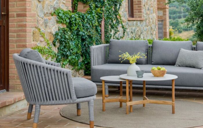 Cane-Line Twist Teak Coffee Table - Fossil Grey Ceramic Top