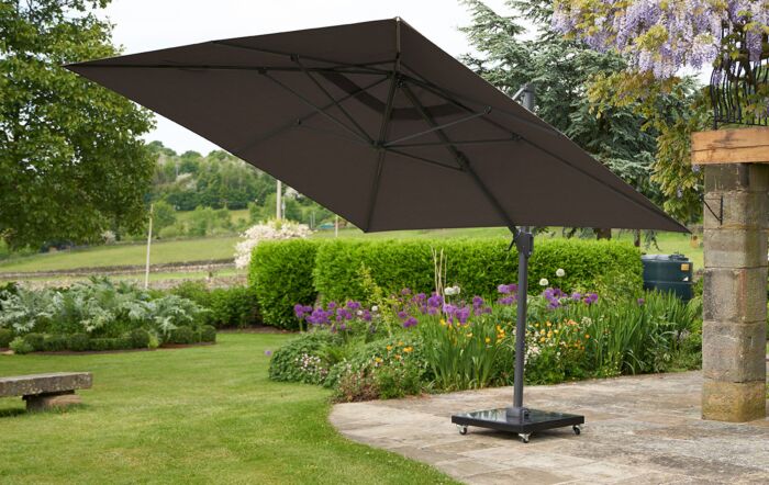 Pacific Lifstyle Challenger T2 3.5m x 2.6m Premium Havana Taupe Free Arm Parasol & 90kg Wheeled Base
