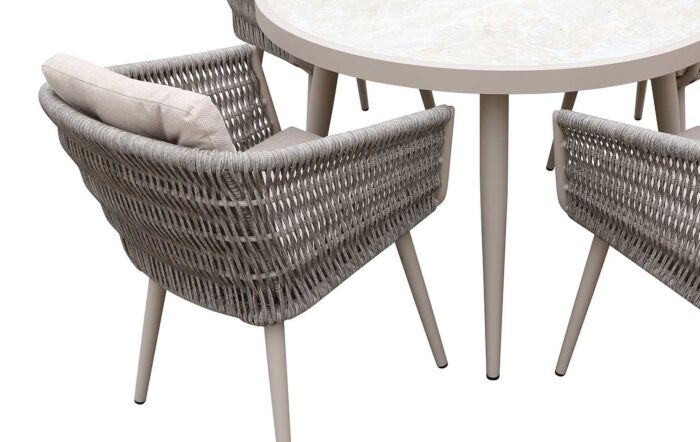 JB Furniture Exclusive Seychelles 4 Seat Round Garden Dining Set with Parasol & Base - Latte