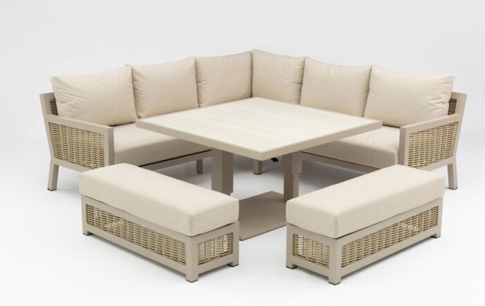 JB Furniture Exclusive Conrad Square Adjustable Corner Garden Sofa Dining Set - Latte