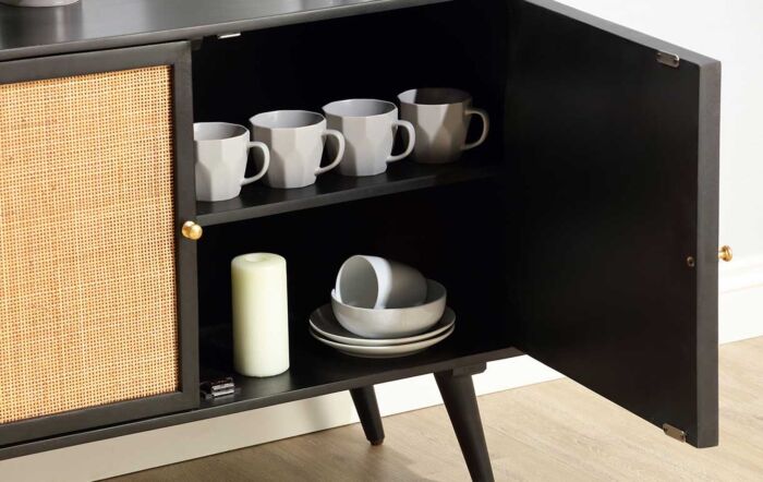 Desser Manhattan 2 Door Sideboard Rattan & Wood Cabinet in Black