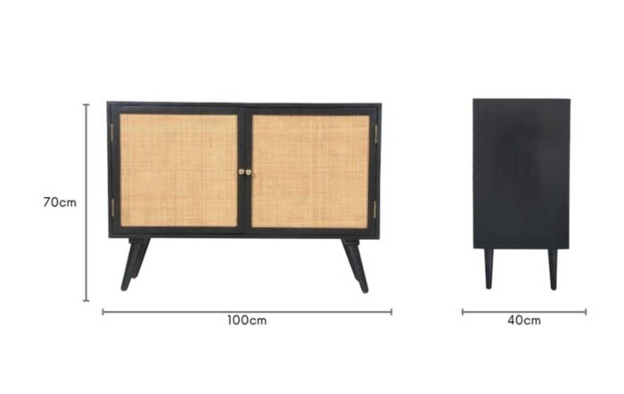 Desser Manhattan 2 Door Sideboard Rattan & Wood Cabinet in Black