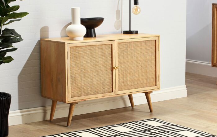 Desser Manhattan 2 Door Sideboard Rattan & Wood Cabinet In Natural