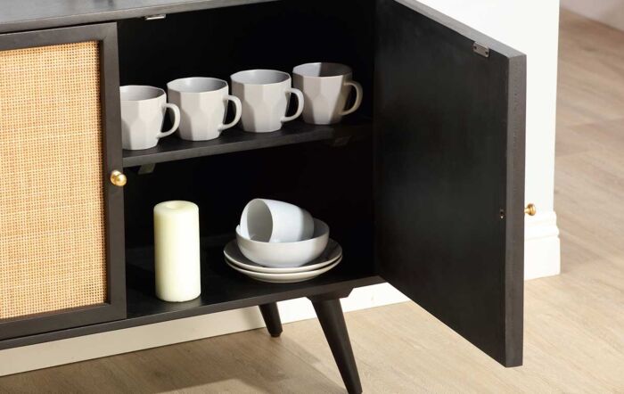 Desser Manhattan Large 3 Door Sideboard Rattan & Wood Cabinet in Black