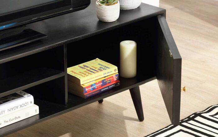 Desser Manhattan Wide Rattan & Wood TV Stand with Storage in Black