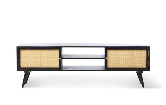Desser Manhattan Wide Rattan & Wood TV Stand with Storage in Black