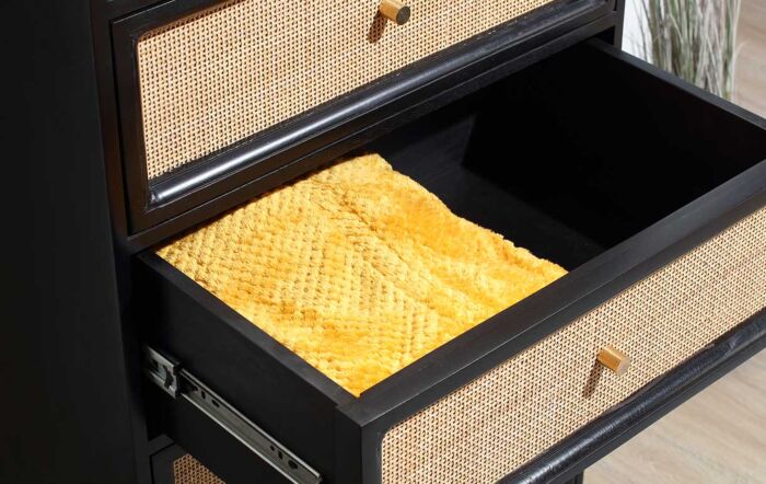 Desser Venice Tall 5 Drawer Unit Rattan & Mango Wood in Black