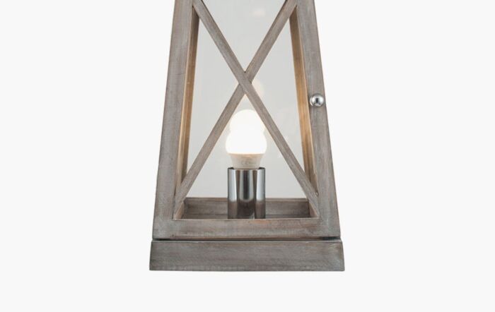 Pacific Lifestyle Devon Grey Wood And Chrome Lantern Table Lamp