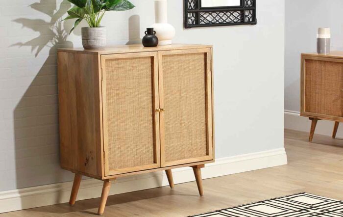 Desser Manhattan Tall 2 Door Sideboard Rattan & Wood Wine Cabinet In Natural