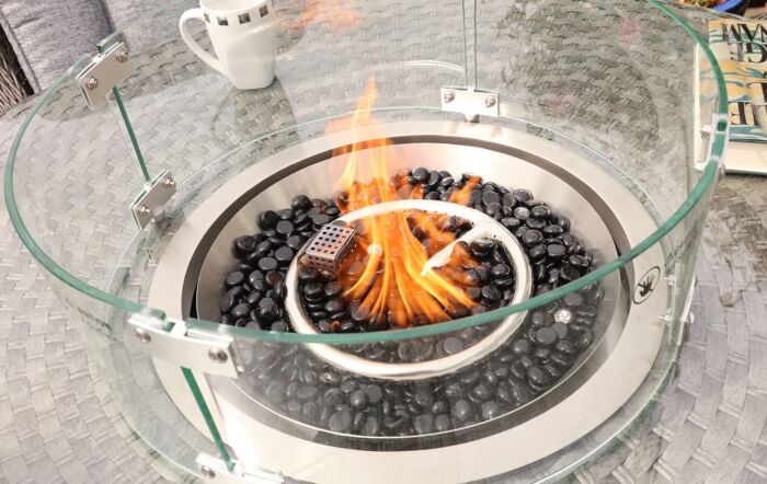 Garda 4 Seater Round Fire Pit Dining Set with High Back Chairs