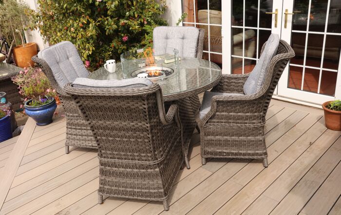 Garda 4 Seater Round Fire Pit Dining Set with High Back Chairs