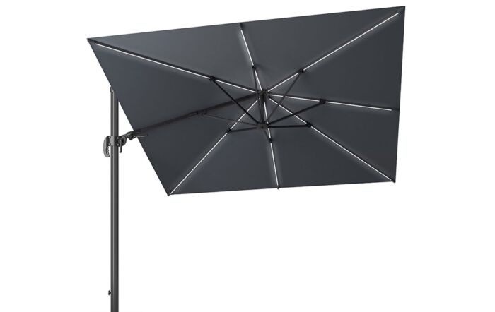 Pacific Lifestyle LED Glow Lighting Side Arm Parasol with Polished Granite Base - Grey