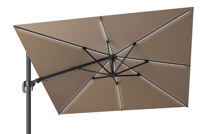 Pacific Lifestyle LED Glow Lighting Side Arm Parasol with Polished Granite Base - Taupe