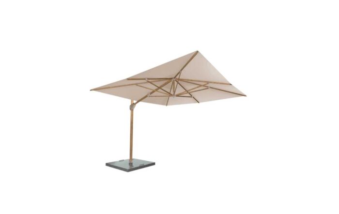 4 Seasons Outdoor Hacienda 300 x 400 cm Wood Look Parasol with 125kg Siesta Granite Grey Base with Wheels - Sand